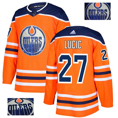 Adidas Oilers #27 Milan Lucic Orange Home Authentic Fashion Gold Stitched NHL Jersey